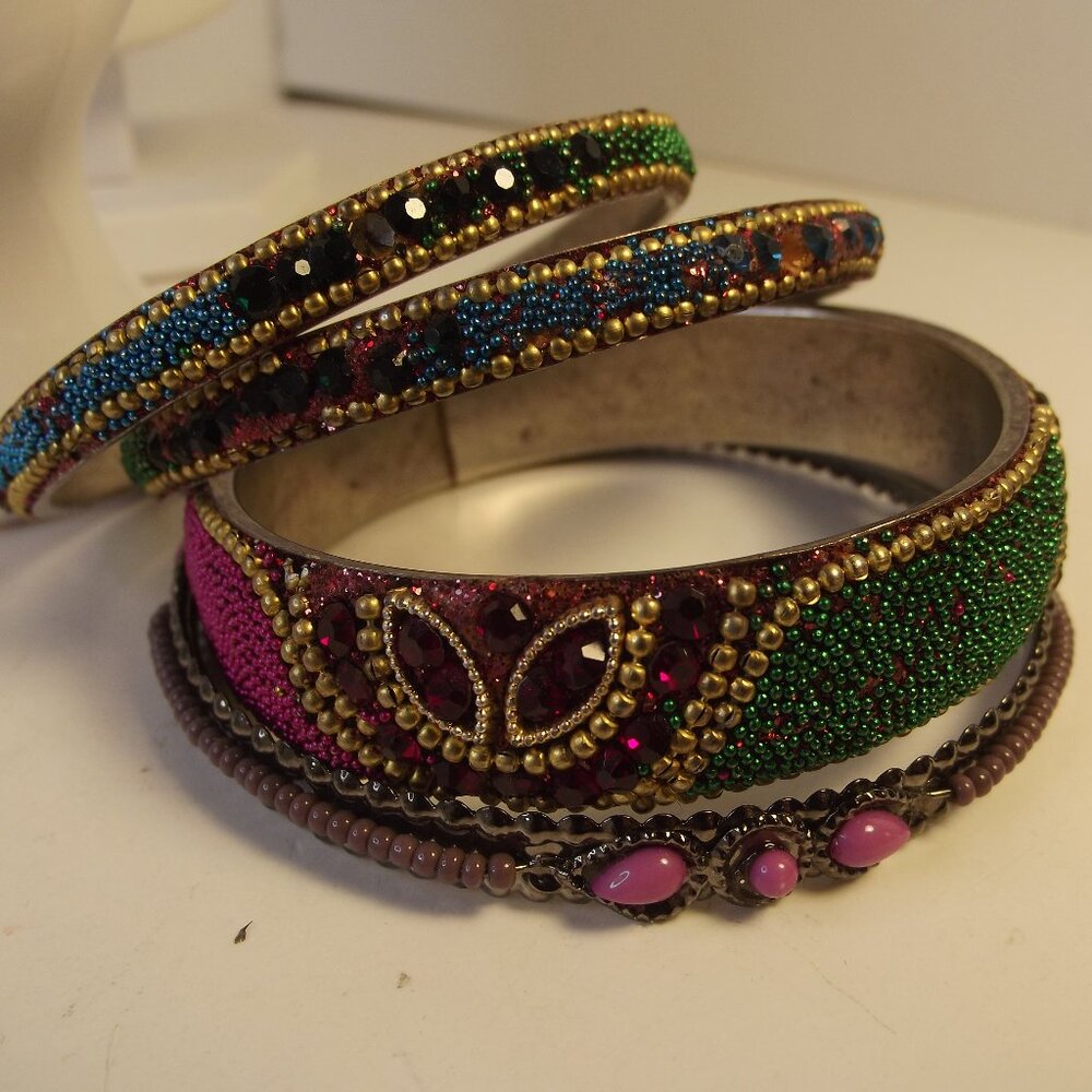 Lot of 4 Fancy Bangle Bracelets Indian Style - Size SMALL